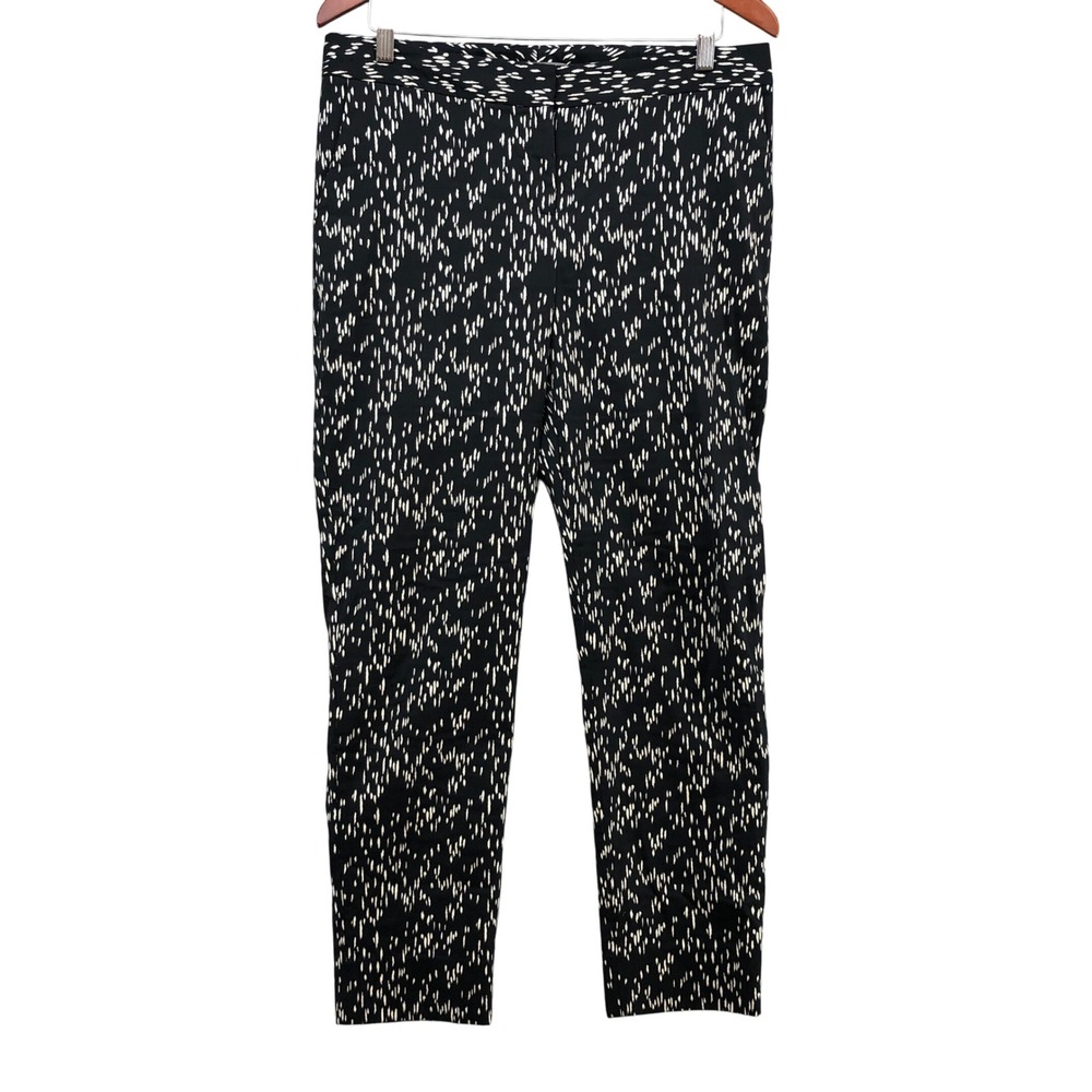 Lela Rose Pants Womens 10 Black White Abstract Print Slim Ankle Stretch